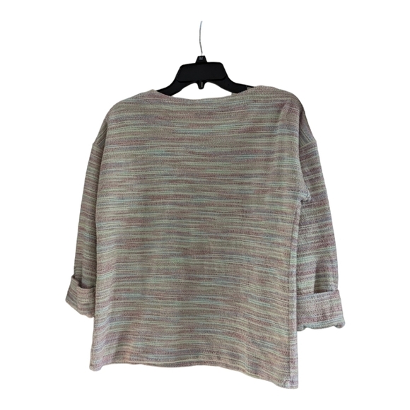 TALBOTS Textured Stripe Popcorn Cuffed 3/4 Sleeve Knit top - Picture 2 of 4